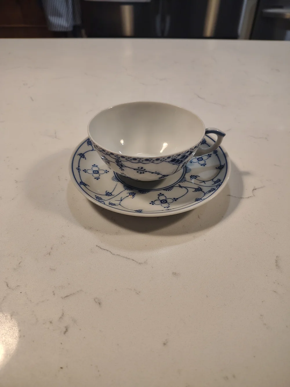 Royal CopenhagenBlue and White Porcelain Teacup and Saucer